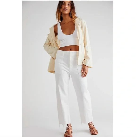 MOTHER Denim - MOTHER The Patch Pocket Private High Waist Frayed Ankle Straight Leg Jean US 30